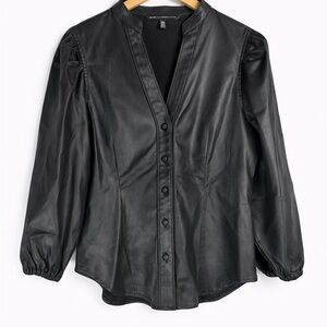 White House Black Market Black Leather Blouse